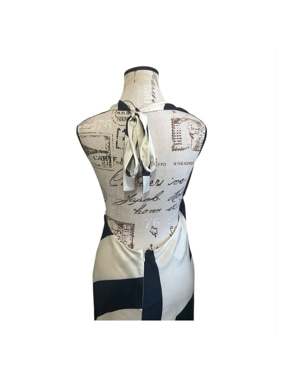 Anthropologie Bardot Citron Black Cream Abstract Halter Midi Dress - Picture 5 of 16